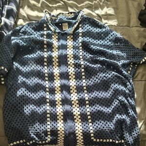 Fashion Nova Navy and White Crochet Top